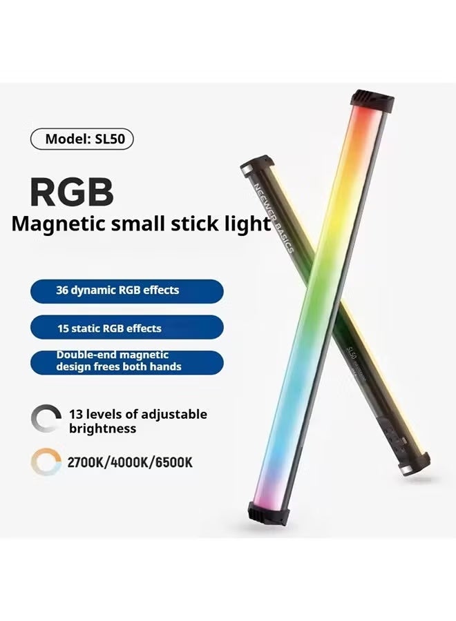 نيوير مصباح فيديو محمول باليد NEEWER SL50 RGB Fill Light مصباح تصوير فوتوغرافي عصا إضاءة مغناطيسية محمولة لالتقاط صور السيلفي والتصوير المباشر والتدوين - Image 1