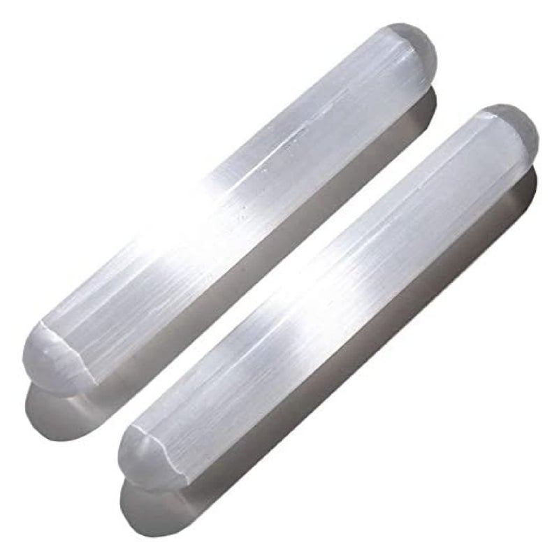 KALIFANO 2 Pack Selenite Wand with Healing  Calming Effects  High Energy Crystal Used for Cleansing and Protection Information Card Included