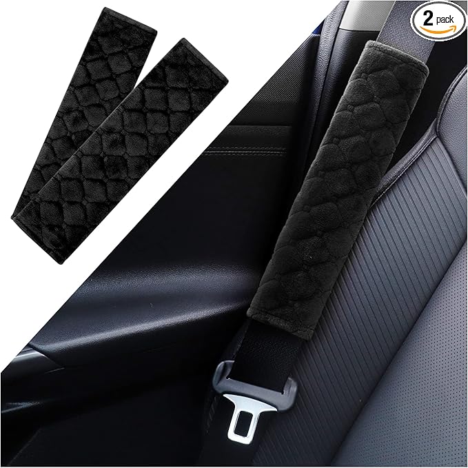 Turcee 2 PCS Auto Seatbelt Covers Soft Seat Belt Cushion,Anti-Friction for a Comfortable Driving,Car Accessories for Men/Women/Kid,Fit with All Cars and Backpacks (Black) - Image 1