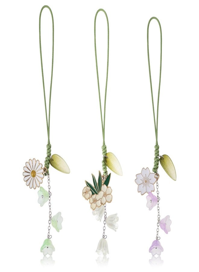 Jeffdad سحر الهاتف من جيفداد 3 قطع زهر الكرز وزهرة الأقحوان، قلادة زخرفية موبايل، سوار يدوي، سلسلة مفاتيح، حزام مضاد للفقدان للهاتف للنساء - Image 1