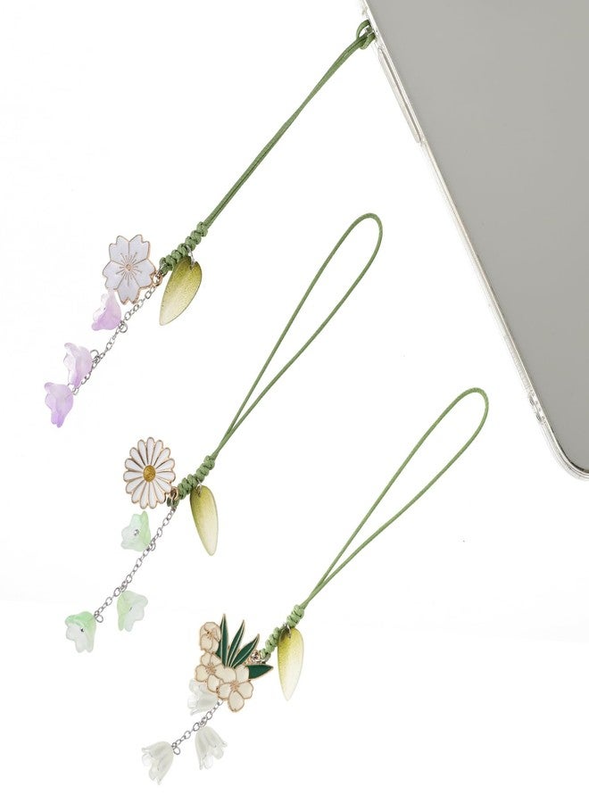Jeffdad سحر الهاتف من جيفداد 3 قطع زهر الكرز وزهرة الأقحوان، قلادة زخرفية موبايل، سوار يدوي، سلسلة مفاتيح، حزام مضاد للفقدان للهاتف للنساء - Image 5