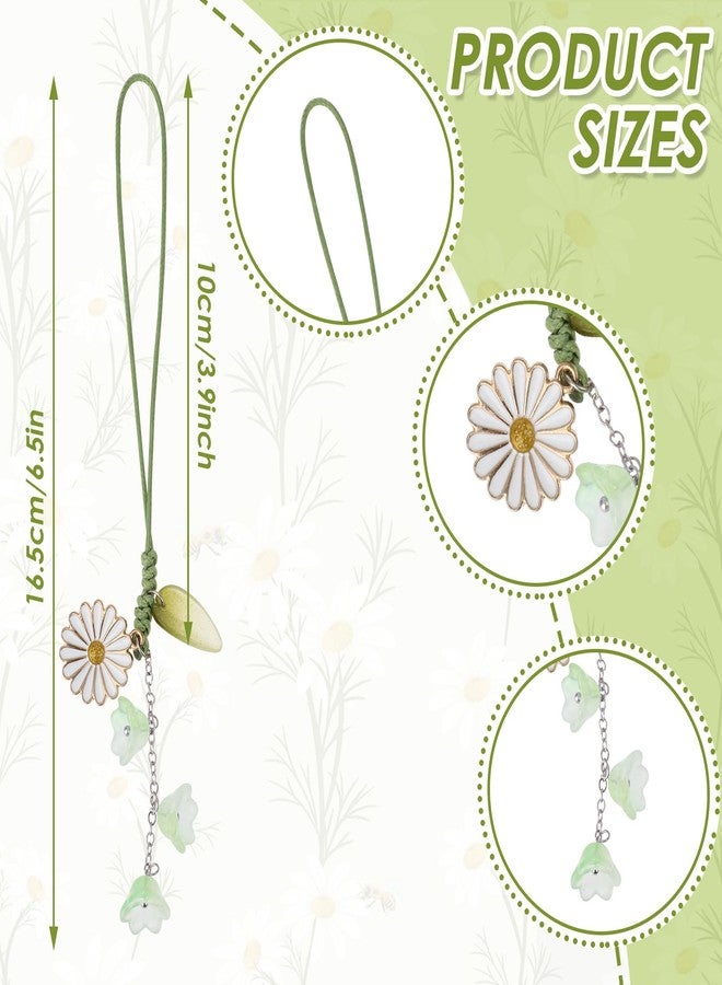 Jeffdad سحر الهاتف من جيفداد 3 قطع زهر الكرز وزهرة الأقحوان، قلادة زخرفية موبايل، سوار يدوي، سلسلة مفاتيح، حزام مضاد للفقدان للهاتف للنساء - Image 2