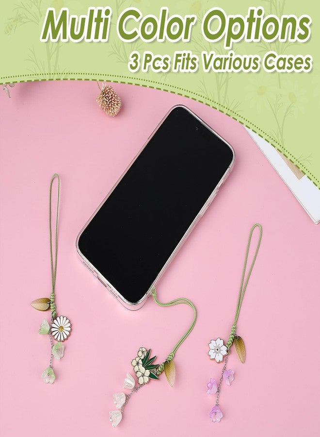 Jeffdad سحر الهاتف من جيفداد 3 قطع زهر الكرز وزهرة الأقحوان، قلادة زخرفية موبايل، سوار يدوي، سلسلة مفاتيح، حزام مضاد للفقدان للهاتف للنساء - Image 3