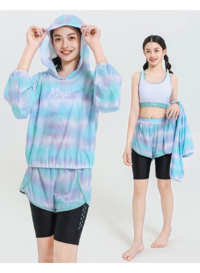 إكستيب مجموعة ملابس سباحة ثلاثية القطعة عالية الجودة للفتيات، ملابس سباحة منفصلة للأطفال الكبار، ملابس سباحة لعطلة الشاطئ واللعب في الماء - Image 1