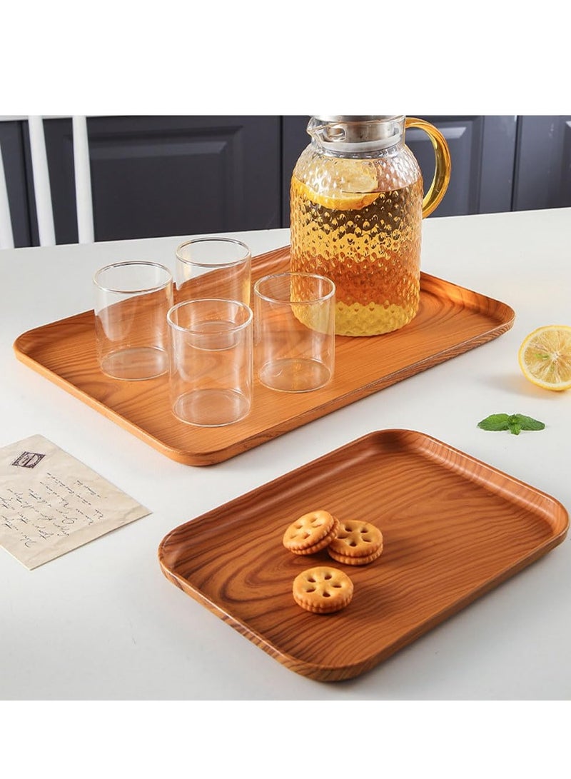Set of 3 Plastic Rectangle Trays with Wood Grain Non-Slip Base, Ideal for Organizing Fruit, Bread, Coffee, Cosmetics, and Bathroom or Kitchen Essentials.  - Image 4