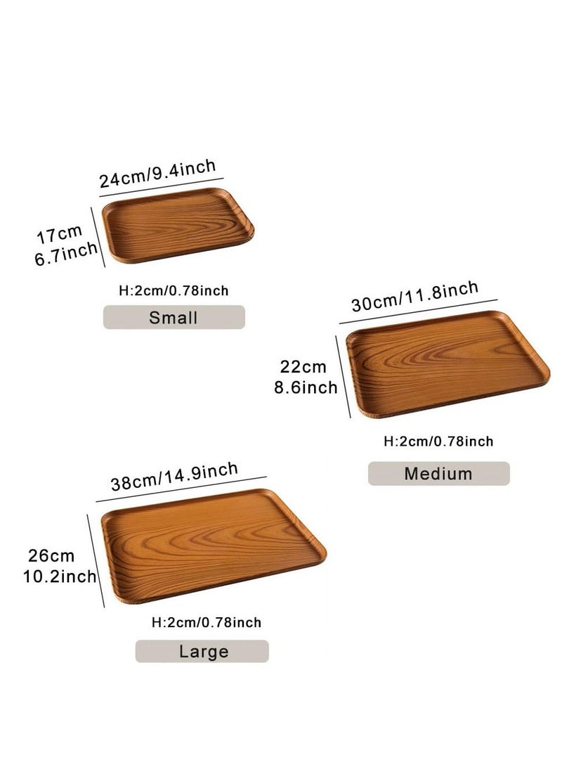 Set of 3 Plastic Rectangle Trays with Wood Grain Non-Slip Base, Ideal for Organizing Fruit, Bread, Coffee, Cosmetics, and Bathroom or Kitchen Essentials.  - Image 5