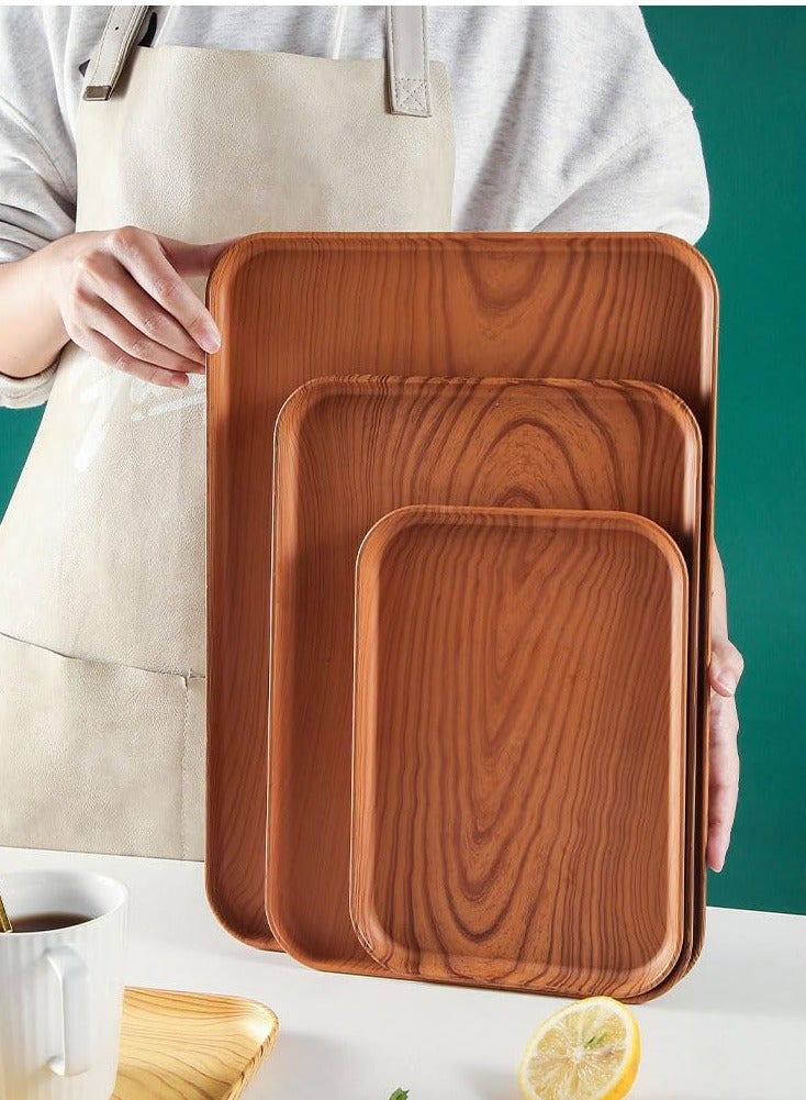 Set of 3 Plastic Rectangle Trays with Wood Grain Non-Slip Base, Ideal for Organizing Fruit, Bread, Coffee, Cosmetics, and Bathroom or Kitchen Essentials.  - Image 3