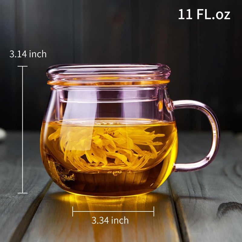 DOPUDO 11oz Pink Glass Tea Cup with Infuser and Lidâ€“ Versatile and Elegant Gift for Women, Perfect for Loose Leaf Tea and Other Beverages. - Image 4