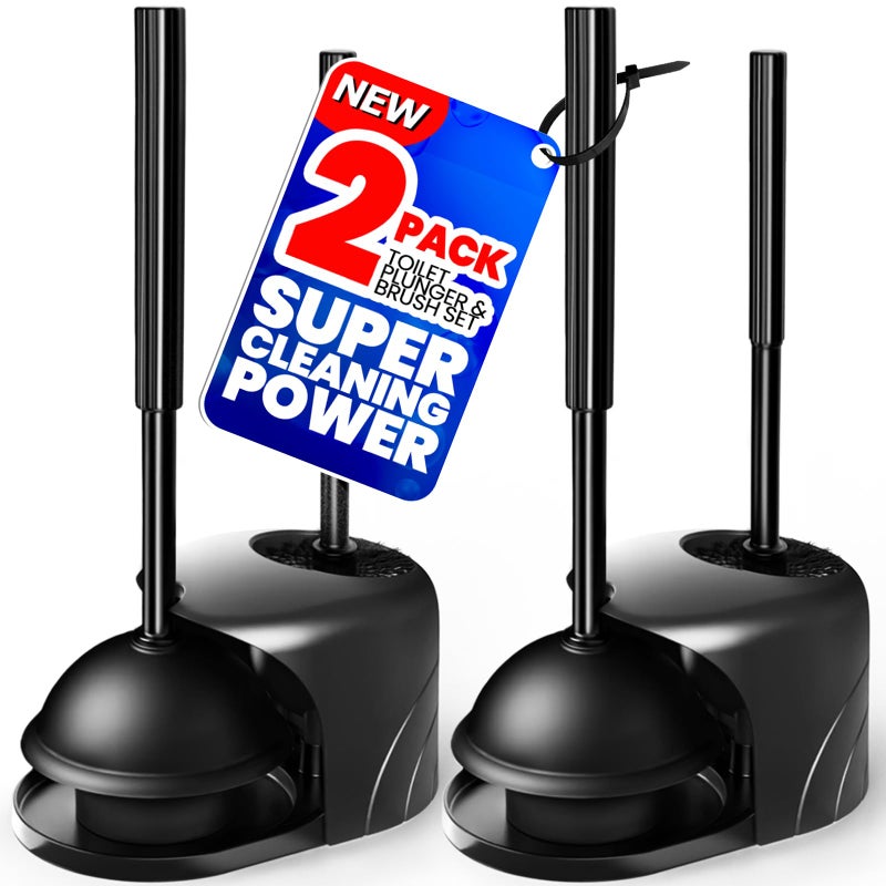 Denvlex 2Pack 2 in 1 Toilet Brush and Plunger Set, Extended Handle Plunger,Toilet Bowl Brush Plunger Set,Bathroom Cleaning Tools,Cleaning Brush,Toilet Brush Plunger Combo(Bright Black) - Image 1