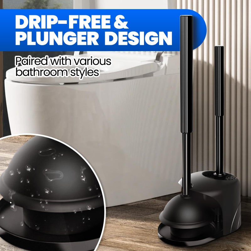 Denvlex 2Pack 2 in 1 Toilet Brush and Plunger Set, Extended Handle Plunger,Toilet Bowl Brush Plunger Set,Bathroom Cleaning Tools,Cleaning Brush,Toilet Brush Plunger Combo(Bright Black) - Image 2