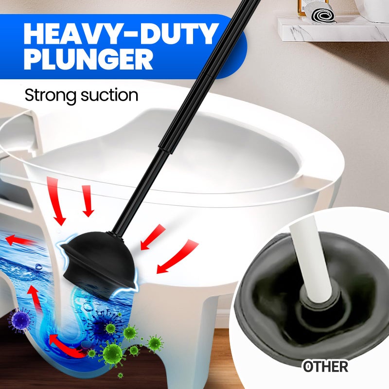 Denvlex 2Pack 2 in 1 Toilet Brush and Plunger Set, Extended Handle Plunger,Toilet Bowl Brush Plunger Set,Bathroom Cleaning Tools,Cleaning Brush,Toilet Brush Plunger Combo(Bright Black) - Image 3