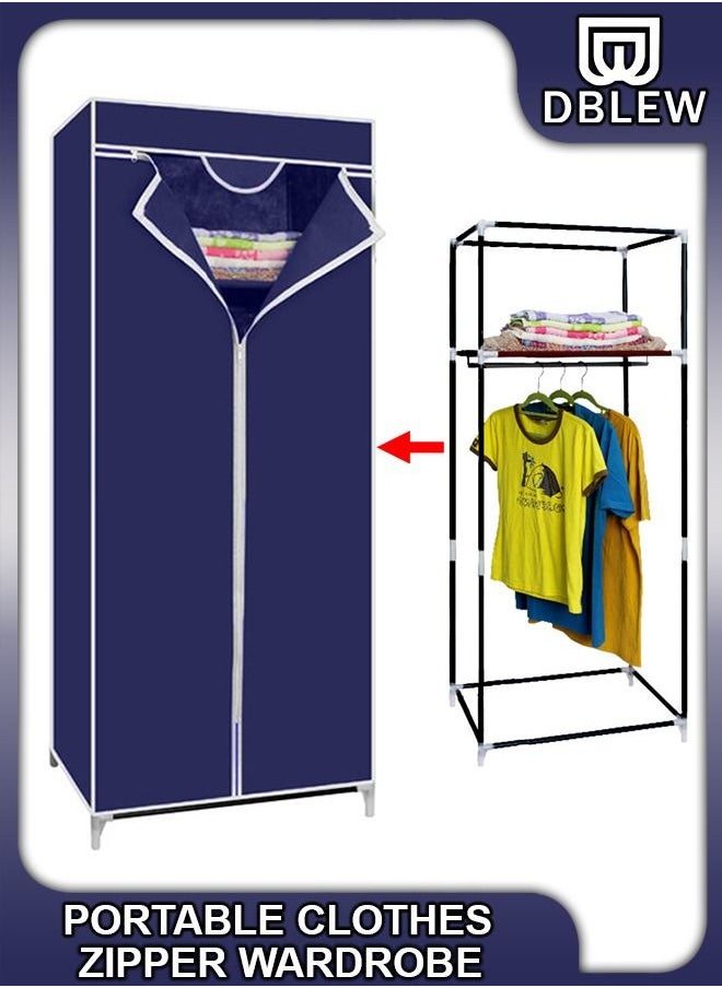 DBLEW Portable 2 Layer Freestanding Wardrobe Closet Clothes Storage Organizer With Hanging Rack & Waterproof Non-Woven Fabric Cover For Shirts Suits Blankets Bed Sheets Pants Shoes  - Image 1