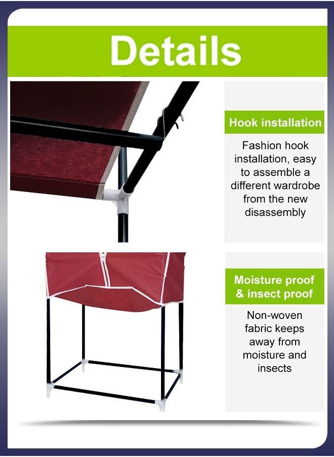 DBLEW Portable 2 Layer Freestanding Wardrobe Closet Clothes Storage Organizer With Hanging Rack & Waterproof Non-Woven Fabric Cover For Shirts Suits Blankets Bed Sheets Pants Shoes  - Image 4
