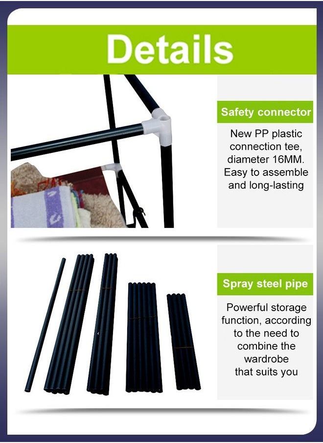 DBLEW Portable 2 Layer Freestanding Wardrobe Closet Clothes Storage Organizer With Hanging Rack & Waterproof Non-Woven Fabric Cover For Shirts Suits Blankets Bed Sheets Pants Shoes  - Image 3