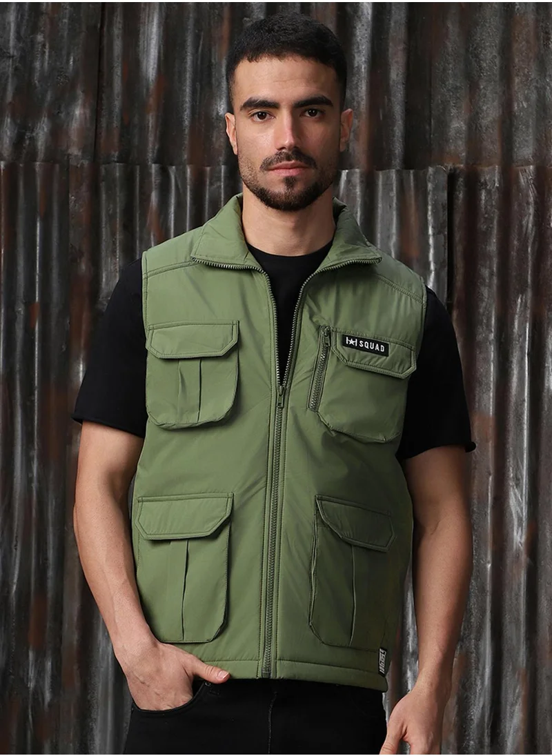 HIGH STAR Men's Green 100% Polyester Printed Regular Fit Jacket