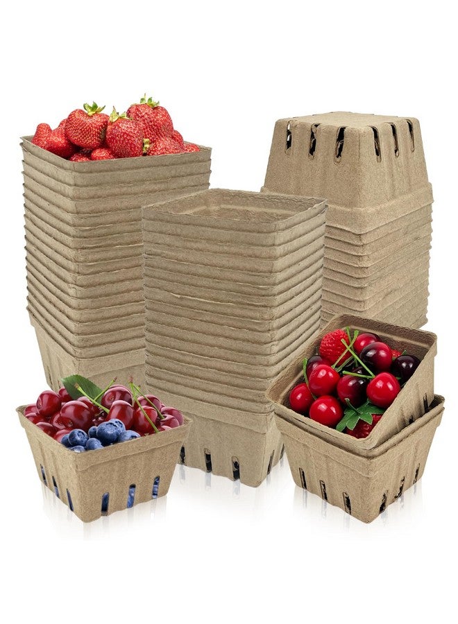 Rainmae 50 Pack Natural Pulp Fiber Berry Basket, Molded Berry Basket Produce Vented Container for Strawberry Blueberry Raspberry and Vegetable, Farmer Market, Grocery Stores, Backyard Party - Image 1