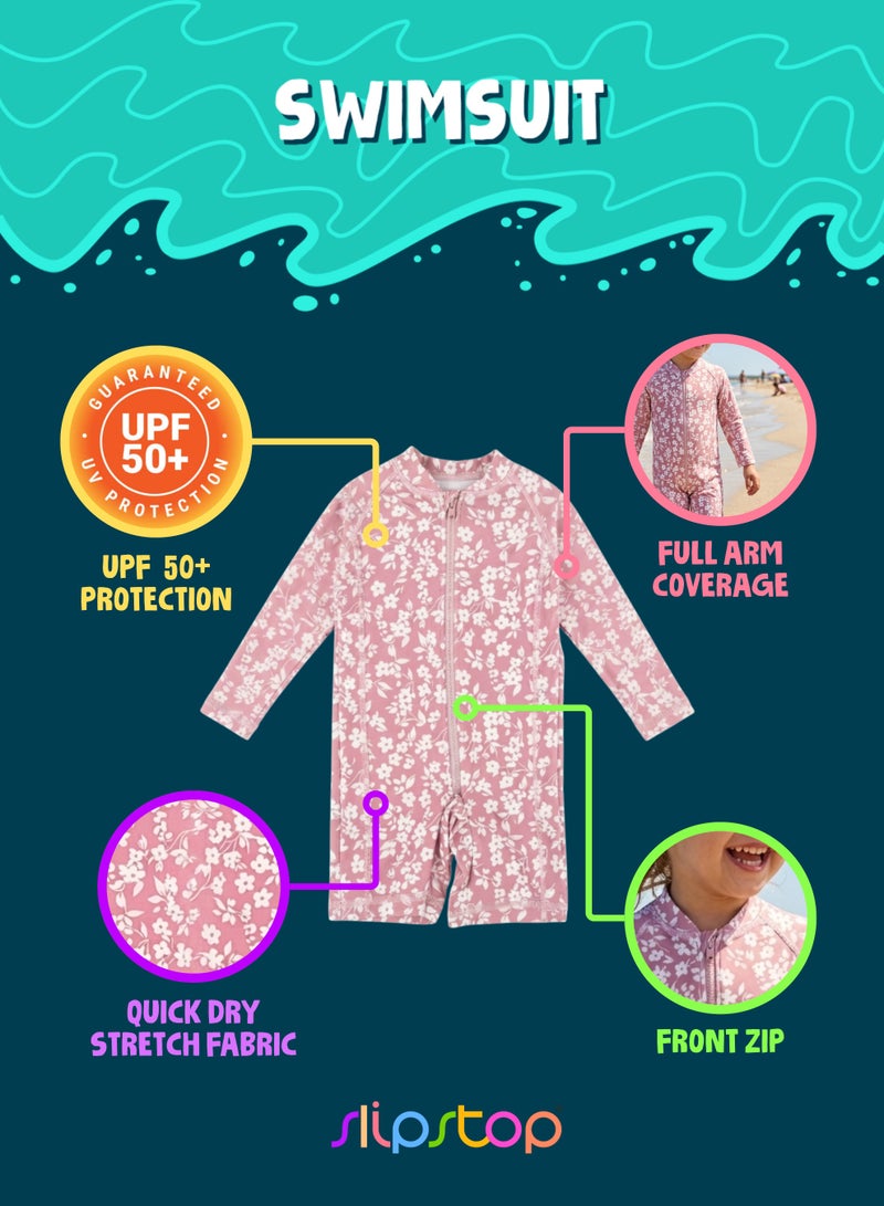 Slipstop Rose Flower Baby Girls One Piece Full Print Swimsuit - Quick Dry UV Sun Protection Swimwear - Image 4