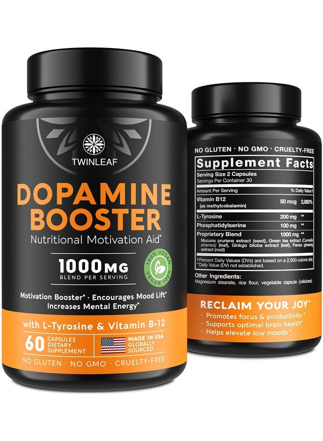 TWINLEAF Dopamine Brain Food Natural Supplement 1000 Mg Blend Made In Usa Vitamin B 12 Ltyrosine To Increase Motivation Boost Your Mental Drive 60 Caps - Image 2