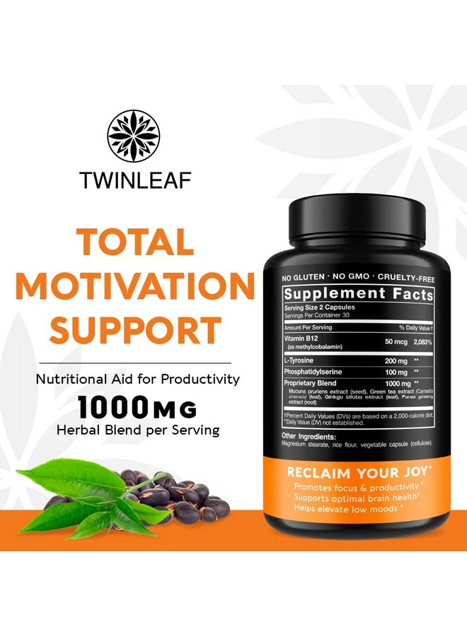 TWINLEAF Dopamine Brain Food Natural Supplement 1000 Mg Blend Made In Usa Vitamin B 12 Ltyrosine To Increase Motivation Boost Your Mental Drive 60 Caps - Image 3