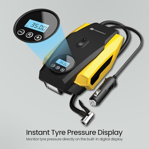 Portronics Vayu Lite Portable Tyre Inflator for Car, Bike, Cycle with 150 PSI Pressure, Digital Display, Auto Shut-Off, LED Light, 2.7m Cord, Air Pump Compressor for Cigarette Lighter Socket (Black) - Image 4