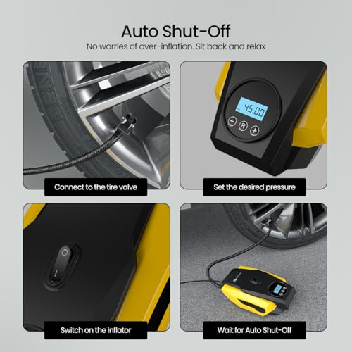 Portronics Vayu Lite Portable Tyre Inflator for Car, Bike, Cycle with 150 PSI Pressure, Digital Display, Auto Shut-Off, LED Light, 2.7m Cord, Air Pump Compressor for Cigarette Lighter Socket (Black) - Image 3