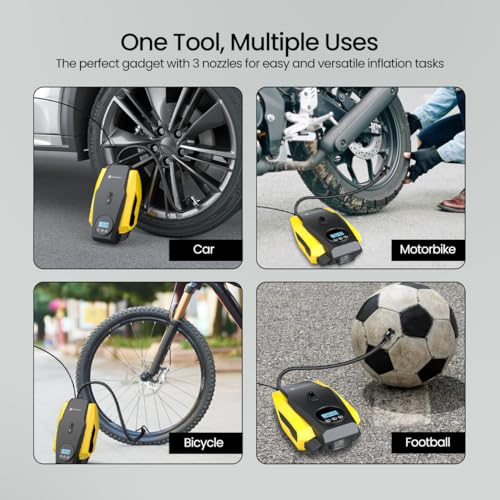 Portronics Vayu Lite Portable Tyre Inflator for Car, Bike, Cycle with 150 PSI Pressure, Digital Display, Auto Shut-Off, LED Light, 2.7m Cord, Air Pump Compressor for Cigarette Lighter Socket (Black) - Image 5