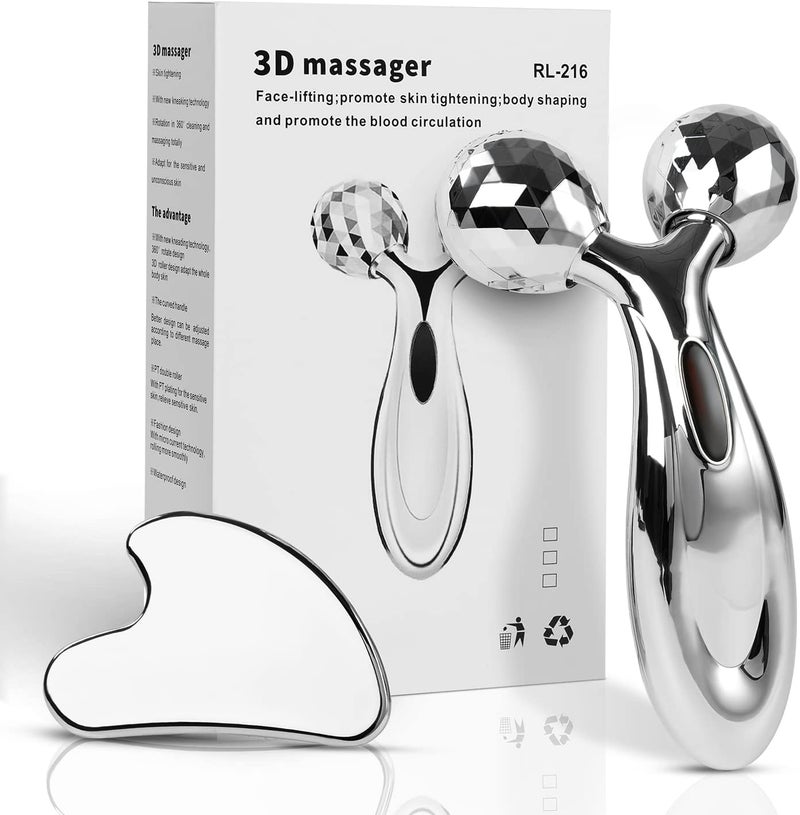 Stainless Steel Gua Sha and Face Roller Set Facial Tool for Face Sculpting Metal Skin Care Massager for Women