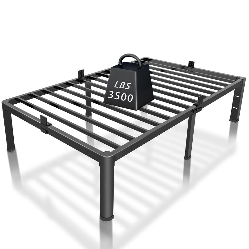إطار سرير توين XL مقاس 14 بوصة مع رأس سرير وفتحة وأرجل دائرية حاملة للمرتبة سعة 3500 رطل مصنوعة من الفولاذ الثقيل لا حاجة لربيع الصندوق منصة تخزين تحتها خالية من الضوضاء