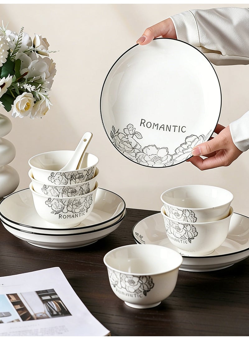 16-Piece Romantic Floral Ceramic Tableware Set with Plates Bowls Spoons, Complete Gift Box, Ideal for Family Gatherings & Housewarming - Image 2