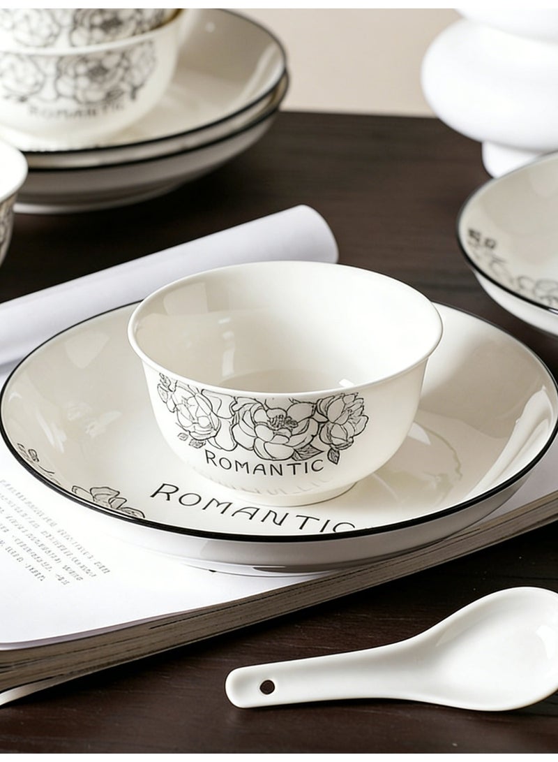 16-Piece Romantic Floral Ceramic Tableware Set with Plates Bowls Spoons, Complete Gift Box, Ideal for Family Gatherings & Housewarming - Image 3
