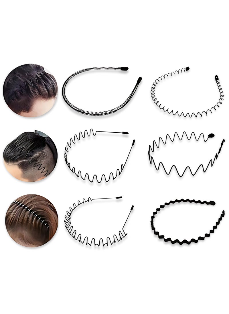 ECVV - 6PCS Metal Wavy Hair Bands, Unisex Elastic Spring Wavy Headband for Women Men, Sports Fashion Metal Hair Hoops Headwear Accessories Black - Image 1