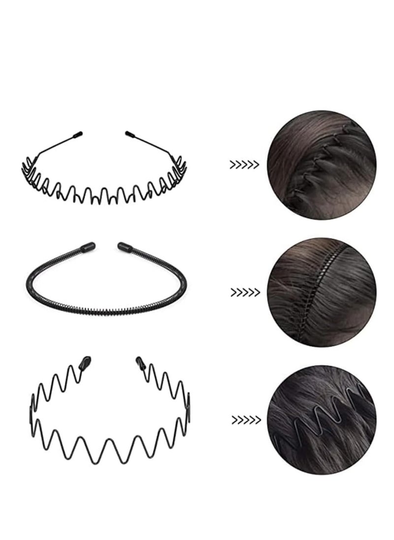 ECVV - 6PCS Metal Wavy Hair Bands, Unisex Elastic Spring Wavy Headband for Women Men, Sports Fashion Metal Hair Hoops Headwear Accessories Black - Image 1