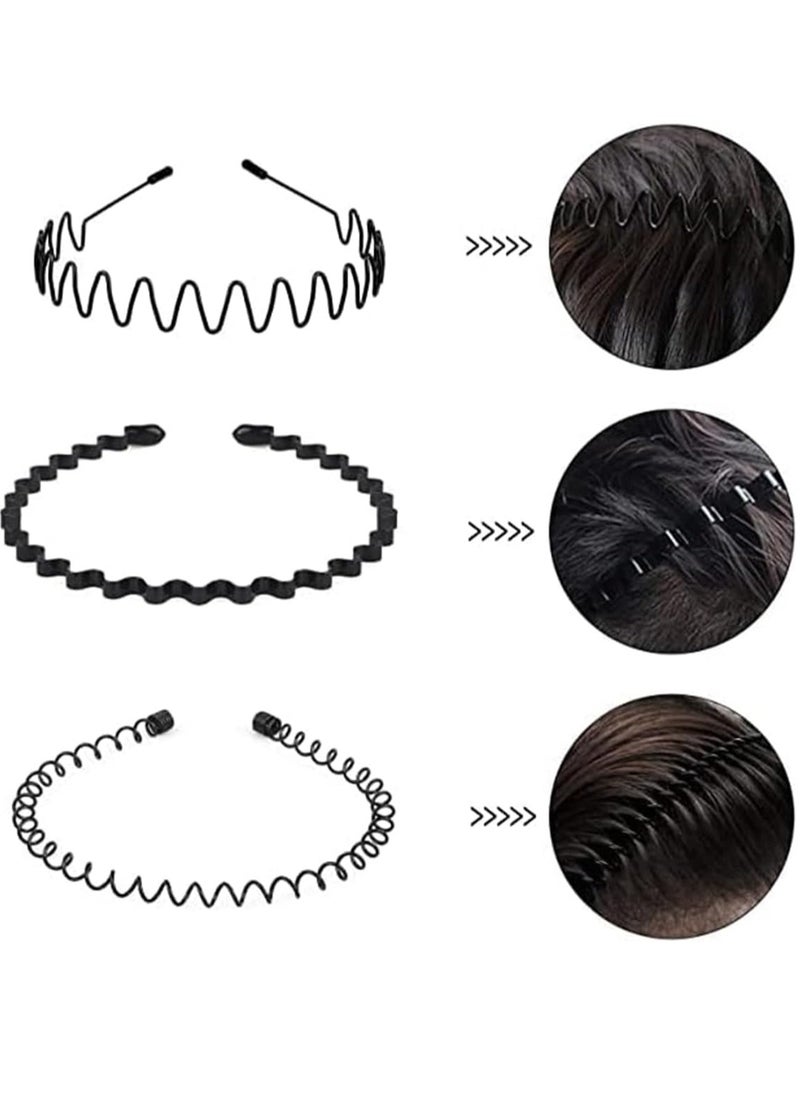 ECVV - 6PCS Metal Wavy Hair Bands, Unisex Elastic Spring Wavy Headband for Women Men, Sports Fashion Metal Hair Hoops Headwear Accessories Black - Image 1