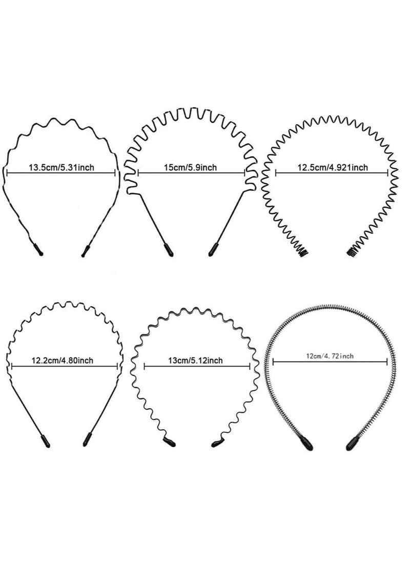 ECVV - 6PCS Metal Wavy Hair Bands, Unisex Elastic Spring Wavy Headband for Women Men, Sports Fashion Metal Hair Hoops Headwear Accessories Black - Image 1