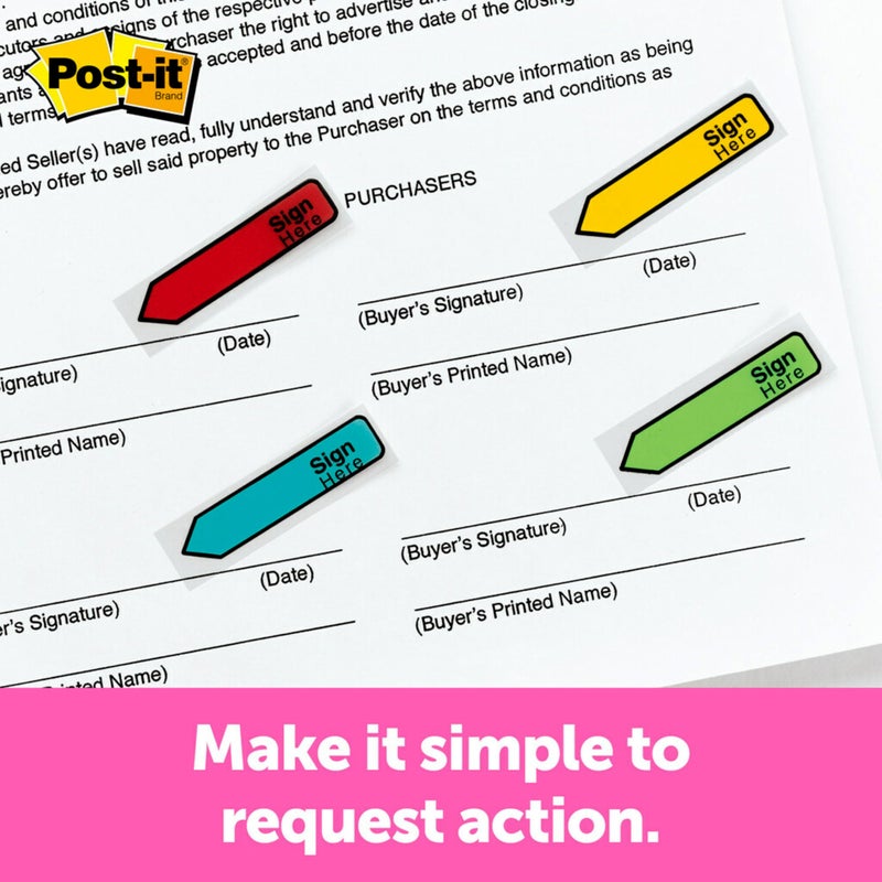 Post-it Message Sign Here Flags, 30/Dispenser, 4 Dispensers/Pack, .47 in Wide, Assorted Colors (684-SH) - Image 2