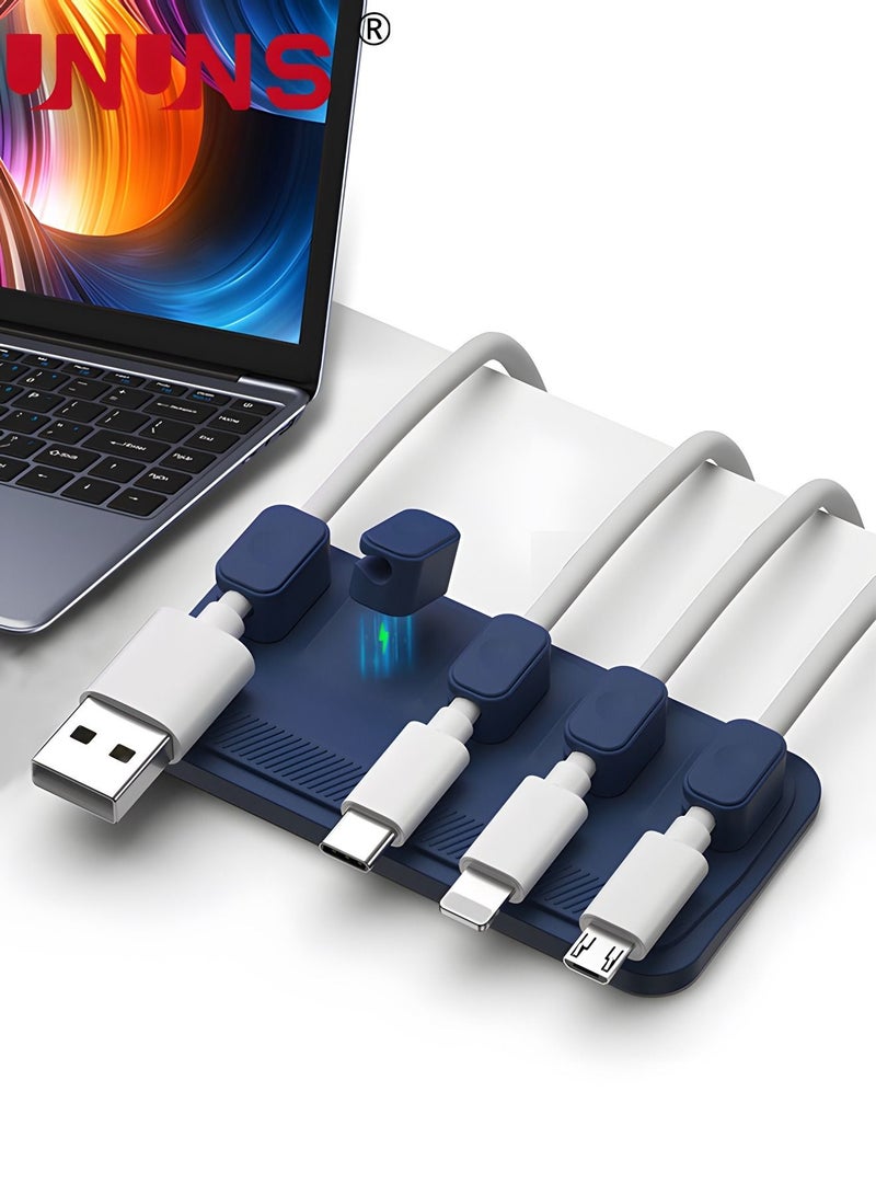 يو إن يو إن أس Cable Management Clips,Magnetic Holder With 5 Clips,Desktop Multipurpose Cord Keeper,For USB Cables,Micro Cables,Sticks To Wood,Marble,Metal,Glass,Blue - Image 1