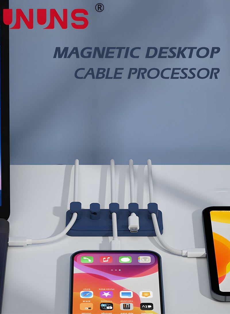 يو إن يو إن أس Cable Management Clips,Magnetic Holder With 5 Clips,Desktop Multipurpose Cord Keeper,For USB Cables,Micro Cables,Sticks To Wood,Marble,Metal,Glass,Blue - Image 3
