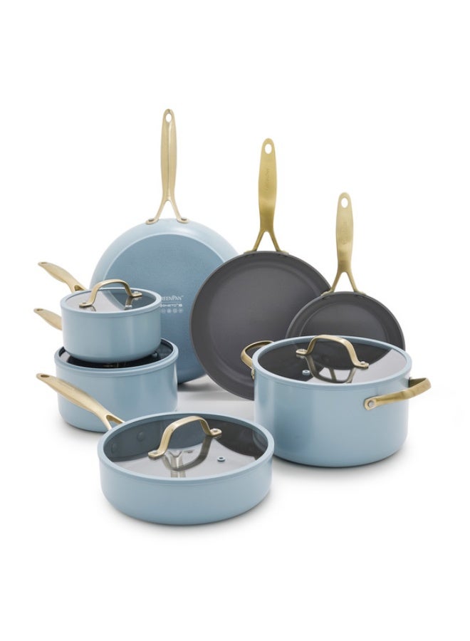 Greenpan 11-Piece Jewel Pro Collection Ceramic Nonstick Cookware Set – PFAS-Free, Healthy Non-Toxic Pots & Pans, Stay-Cool Handles, Oven Safe, Induction Compatible, Dishwasher Safe Blue - Image 1