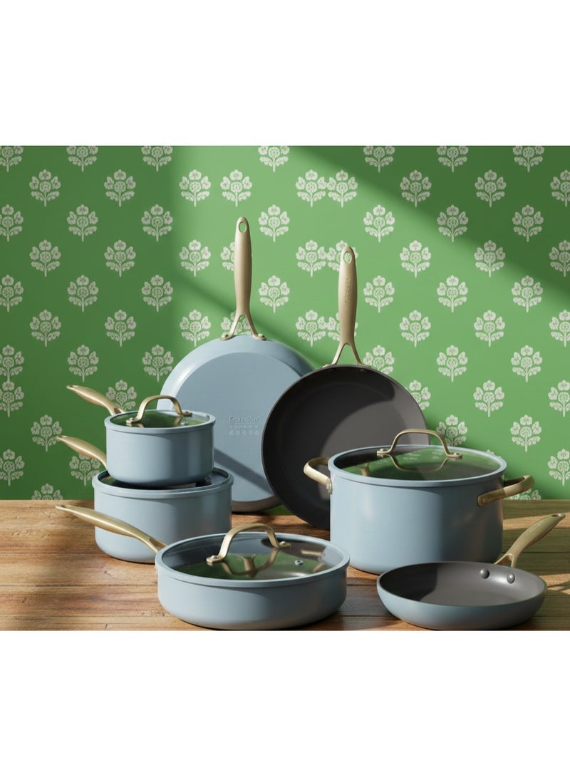 Greenpan 11-Piece Jewel Pro Collection Ceramic Nonstick Cookware Set – PFAS-Free, Healthy Non-Toxic Pots & Pans, Stay-Cool Handles, Oven Safe, Induction Compatible, Dishwasher Safe Blue - Image 2