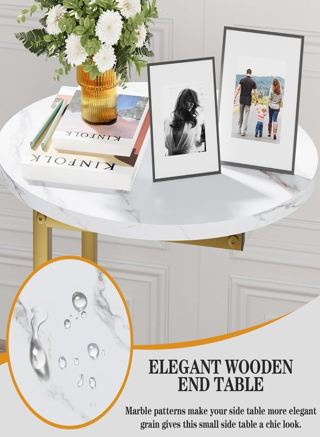 Katrawu C Shaped End Table, Oval Couch Side Tables for Living Room, Sofa End Table with Metal Frame, Small Wooden Snack Table for Bedroom, Small Spaces, Easy Assembly, Gold - Image 5