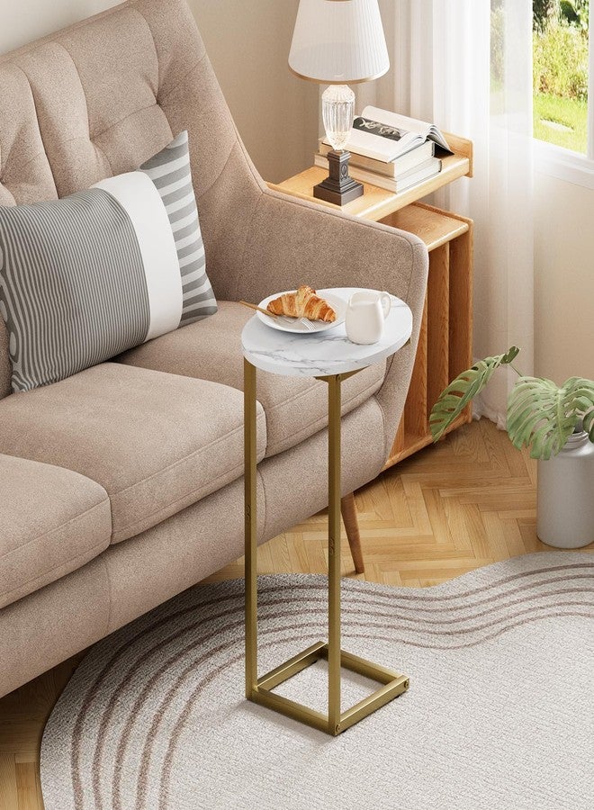 Katrawu C Shaped End Table, Oval Couch Side Tables for Living Room, Sofa End Table with Metal Frame, Small Wooden Snack Table for Bedroom, Small Spaces, Easy Assembly, Gold - Image 2