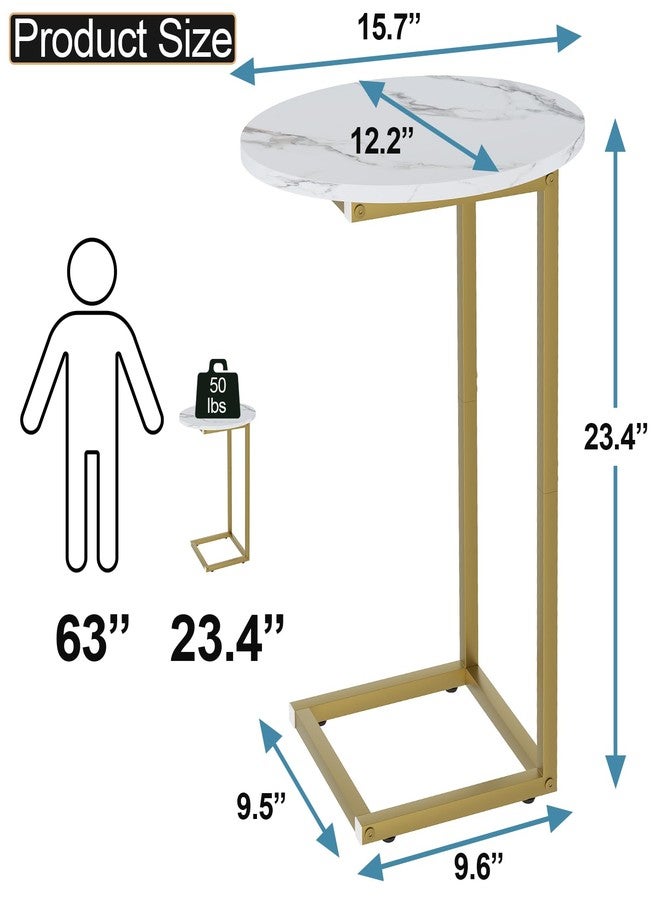Katrawu C Shaped End Table, Oval Couch Side Tables for Living Room, Sofa End Table with Metal Frame, Small Wooden Snack Table for Bedroom, Small Spaces, Easy Assembly, Gold - Image 3