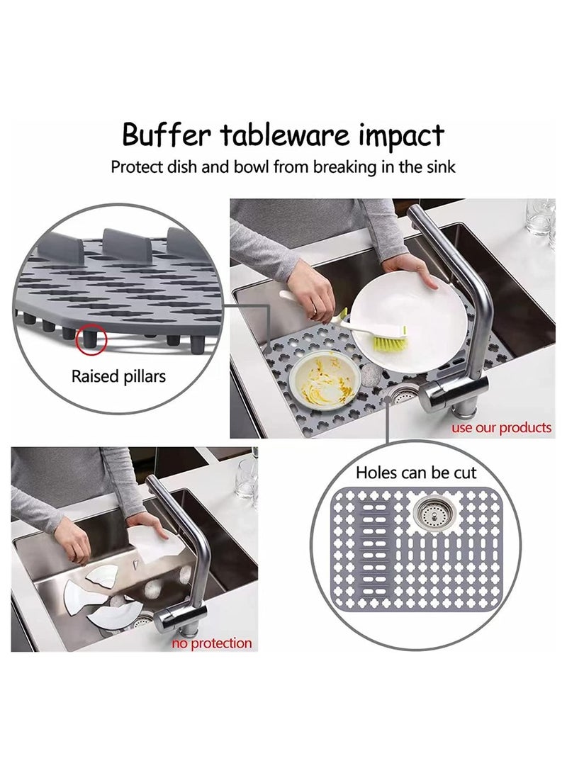 KASTWAVE Dish Drying Mats, Gray, 15.7"" x11.4"" Kitchen Sink Mat and protector, DIY Cuttable Holes Sink Pad Accessory Soft Silicone Dish Drying Mats Non-Slip Heat Resistant - Image 5