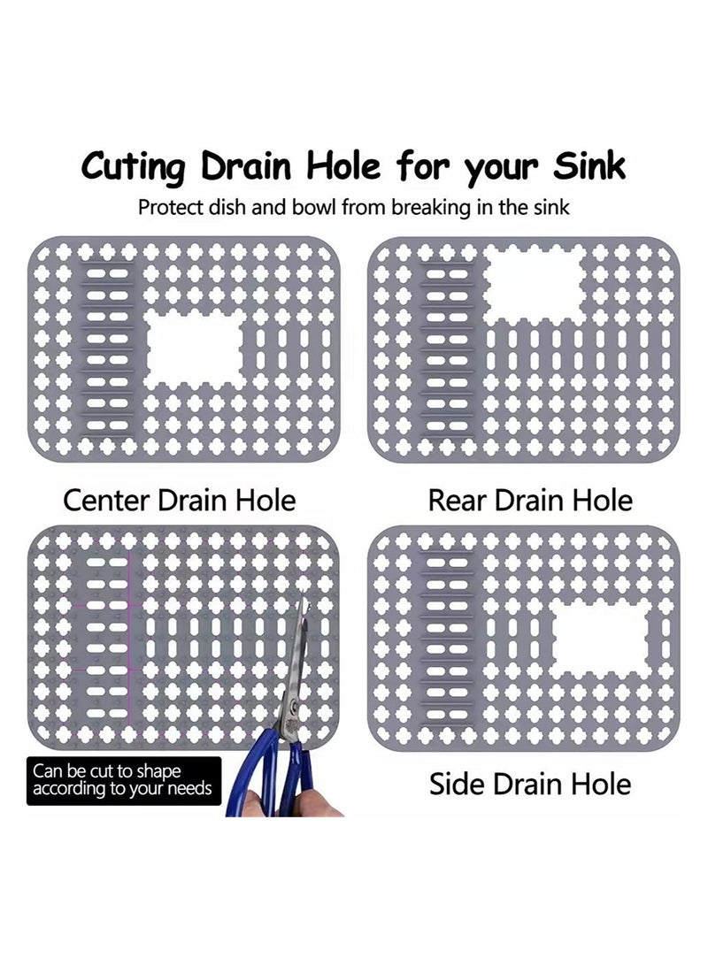 KASTWAVE Dish Drying Mats, Gray, 15.7"" x11.4"" Kitchen Sink Mat and protector, DIY Cuttable Holes Sink Pad Accessory Soft Silicone Dish Drying Mats Non-Slip Heat Resistant - Image 2