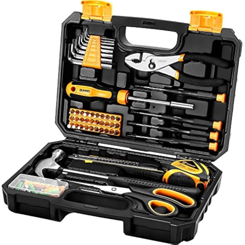 DEKOPRO General Household Hand Tool Kit with Plastic Toolbox Storage Case, All Purpose Home Tool Kit Includes Essential Tools for Office College Repairs, 50 Piece - Image 1
