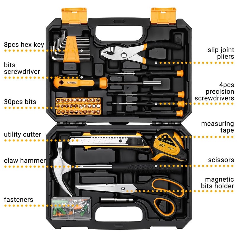 DEKOPRO General Household Hand Tool Kit with Plastic Toolbox Storage Case, All Purpose Home Tool Kit Includes Essential Tools for Office College Repairs, 50 Piece - Image 4