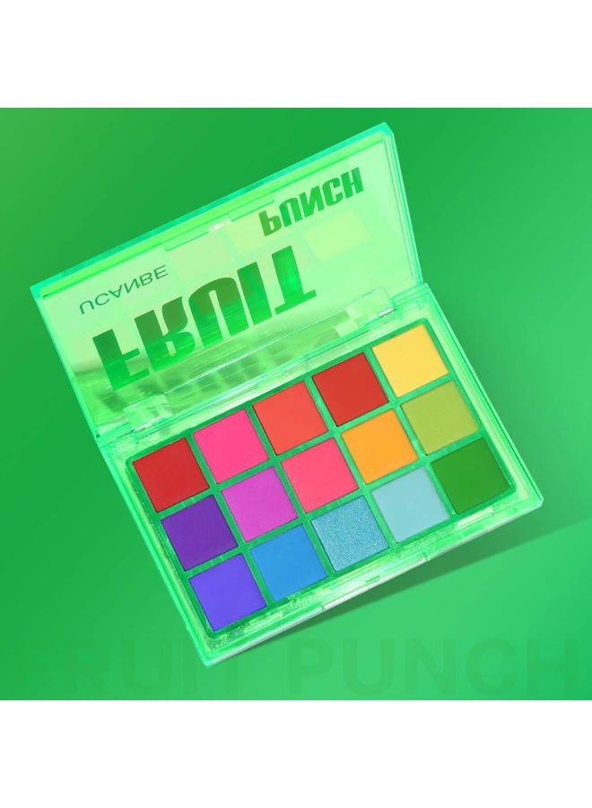 Ucanbe Bright Colorful Neon Rainbow Makeup Eyeshadow Palette 15 Shades Green Purple Yellow Make Up Pallets Kit Vibrant Shimmer Matte Pigmented Blendable - Fruit Punch - Image 5