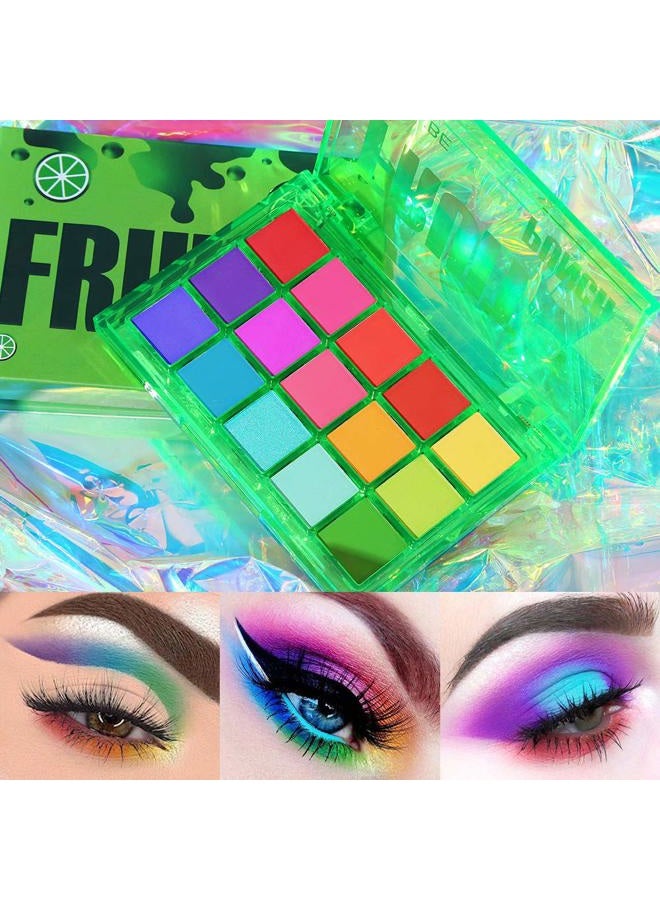 Ucanbe Bright Colorful Neon Rainbow Makeup Eyeshadow Palette 15 Shades Green Purple Yellow Make Up Pallets Kit Vibrant Shimmer Matte Pigmented Blendable - Fruit Punch - Image 2