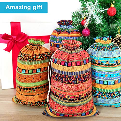 SumDirect 20 Pcs Egyptian Ethnic Style Burlap Gift Bags, Cotton Drawstring Bags, Cloth Gift Bag with Drawstring for Wedding Party Favors 8×12 Inch - Image 4