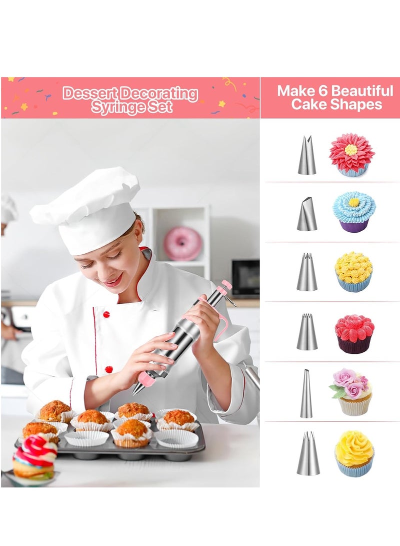 KASTWAVE Icing Decoration Gun Set, Stainless Steel Dessert Decorating Syringe, Cake Decorating Gun, Cupcake Piping Kit with 6 Icing Nozzles, 3 Cream Scraper, 2 Offset Spatula, 2 Nozzle Brush for Kitchen Baking - Image 3